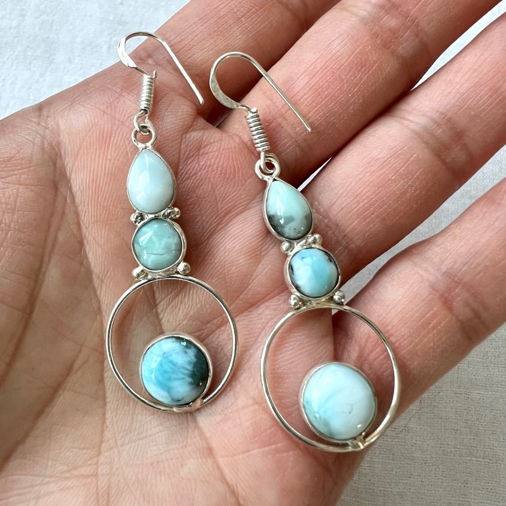 Artisan Larimar Drop Earrings in Sky Blue and Aqua